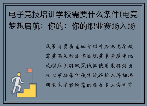 电子竞技培训学校需要什么条件(电竞梦想启航：你的：你的职业赛场入场券)